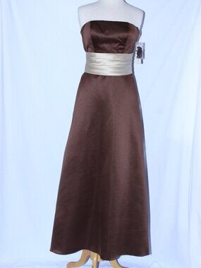 Poly USA 2930 Satin Two Tone Bridesmaid Gown-Size M- BROWN/CHAMPAGNE-NWT